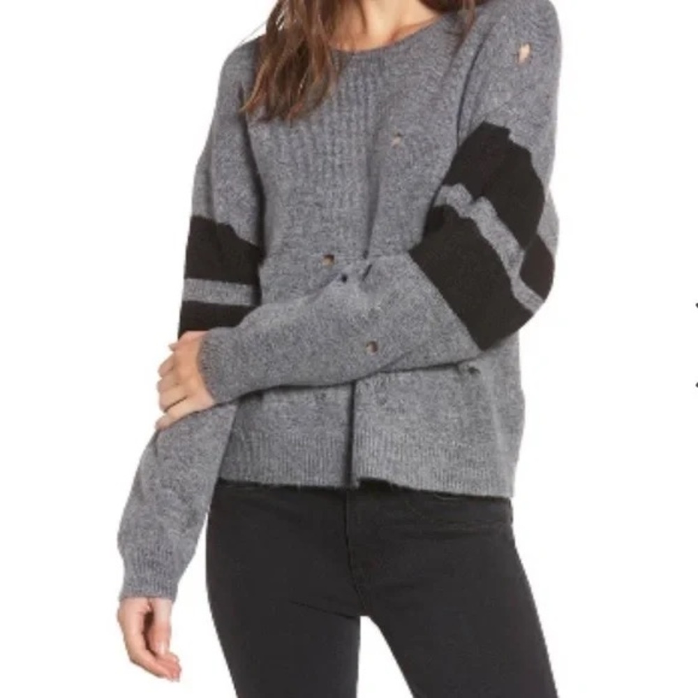 Current/Elliott Gray Sweater with Black Stripes